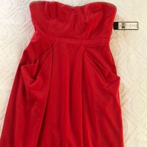 Red strapless mini dress